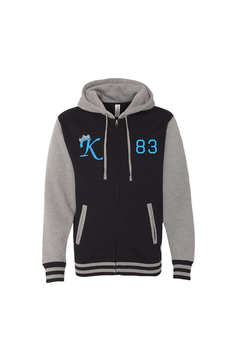 K Crown & Number UNISEX VARSITY ZIP HOOD