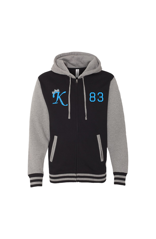 K Crown & Number UNISEX VARSITY ZIP HOOD